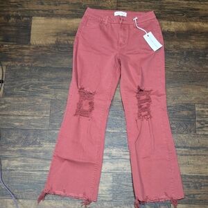 Frayed Hem Flare Jeans in Rose by [Brand]